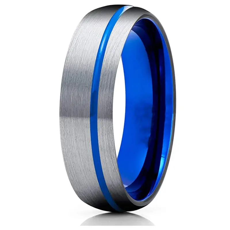 Hot sale fashion silver smooth stainless steel jewelry creative with blue oil dripping curved titanium steel ring for men