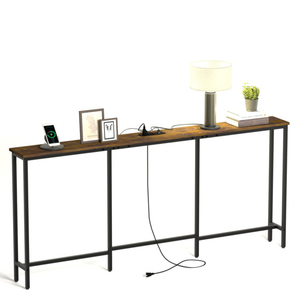 Entryway Hallway Industrial Long Thin Narrow <strong>Slim</strong> Sofa Behind <strong>Console</strong> <strong>Table</strong> with Power Outlet Charging Station - Product Image 1