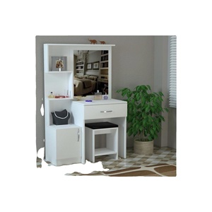 Tocador Blanco Novella con Espejo, Taburete Acolchado y Cajón con Estante, Mueble Minimalista para Dormitorio - Product Image 2