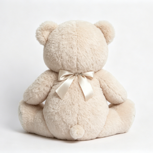 Ours en peluche beige personnalisé, ours en peluche doux et moelleux assis, couleur crème, avec nœud en satin ivoire au cou et pattes brodées - Product Image 6