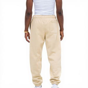 Pantalon de survêtement pour homme, beige, 100% coton, taille élastique, coupe décontractée, poches latérales, tricoté, poids moyen, respirant, automne - Product Image 4