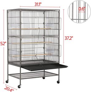 2025 nouveau style cage à oiseaux en acier forgé de 52 pouces avec support, bouton, solide, respirant, grande capacité, gris africains, quakers, - Product Image 3