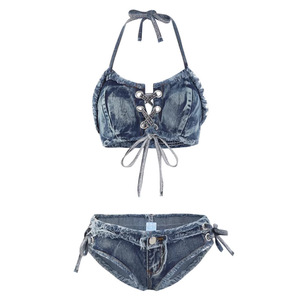 <span class=keywords><strong>Maillot</strong></span> <span class=keywords><strong>de</strong></span> <span class=keywords><strong>bain</strong></span> trois pièces pour femme, nouveau style européen et américain, en denim, avec haut bandeau, short rembourré <span class=keywords><strong>push</strong></span>-<span class=keywords><strong>up</strong></span> <span class=keywords><strong>ultra</strong></span>-reveleux - Product Image 5