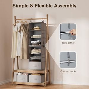 Pipishell <b>6</b>-Shelf Bamboo Non-woven Fabric Hanging Closet Organizer 2 Separable 3-Tier Units 3 <b>Drawers</b> Side Pockets for - Product Image 4