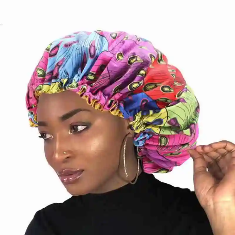 Women Satin Lined Bonnet Night Sleep hat Reversible Double Layers African Ankara Prints Silky Hair Bonnets For Women