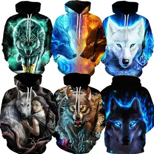 Vente en gros Sweats à capuche personnalisés pour hommes Tiger imprimés en 3D Sweats à capuche pour hommes Street Wear Sweats à capuche pour hommes de tailles variées