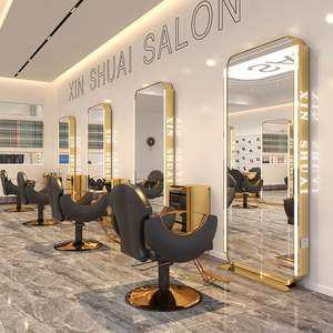 Gabinete de lujo moderno con espejo de piso LED para salón de belleza, dormitorio, sala de estar, comedor, muebles de vidrio de Barber Station - Product Image 5