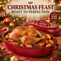 Marmite de cuisson ovale en émail rouge pour dinde, avec couvercle, motif moucheté, résistante au four, pour Noël, Halloween et Thanksgiving