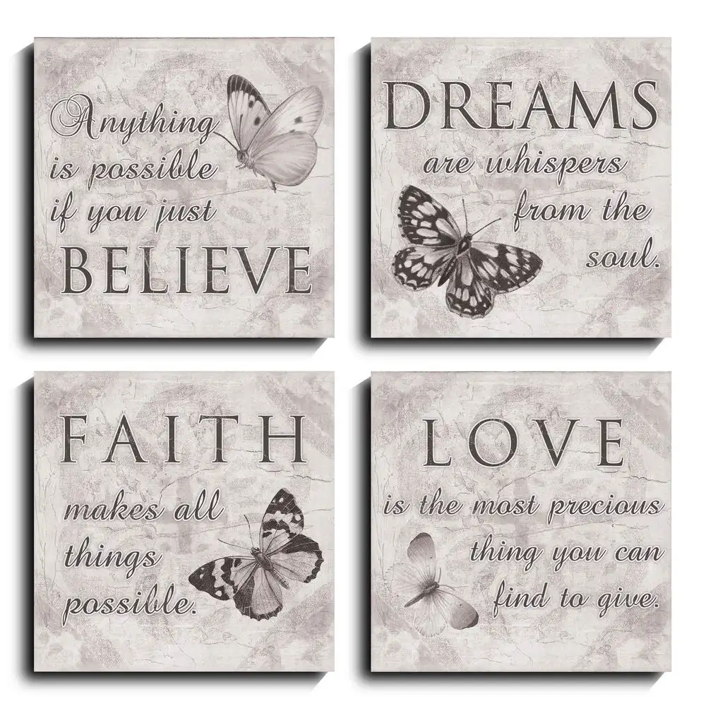 30*30cm HLJ 4 Pieces Motivational Poster Prints Inspirational Wall Art Canvas