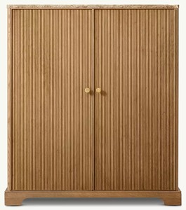 R Marble Countertop Vertical Pattern White Oak Double-door Wine <b>Cabinet</b> Luxurious Ex-009 Luxurious Marble Countertop Wine - Product Image 1