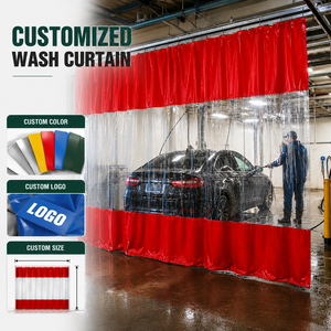 Bâche de protection en PVC sur mesure, coloris et dimensions personnalisables, imperméable, avec œillets, rouge, pour lavage de voitures, entrepôt industriel / station de lavage automobile - Product Image 1