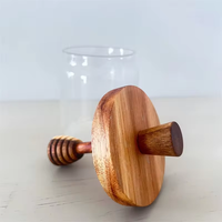 Bouteilles de miel rondes en verre de luxe vides avec cuillère en bois, pot à miel, récipient en verre, support de rangement alimentaire en verre