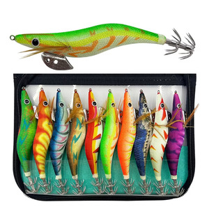 Topline Set da 10 Pezzi Esche da Pesca Rigide con Occhi 3D, Totanare per Calamari con Sacchetto, Gamberetti Luminosi in Legno per Polpi e Calamari - Product Image 1