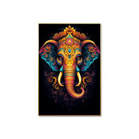 Grand Panoramique Ganesh Wall Art Hindou Verre Impression Décor Verre Trempé avec Base en Toile pour la Décoration Intérieure