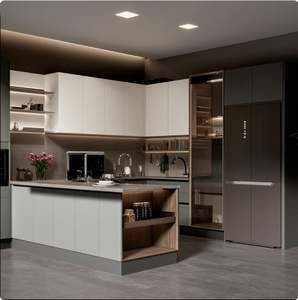 Muebles de Cocina Modernos de Estilo Minimalista, Diseño Pequeño y Completo, Personalizados, Gabinetes de Melamina con Forma de Línea, Fregadero de Cocina - Product Image 1