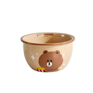 ชุดชามเซรามิกลายการ์ตูนหมีสีน้ำตาลสำหรับเด็กผู้หญิง - ชามสำหรับบะหมี่กึ่งสำเร็จรูป โยเกิร์ต และข้าว สไตล์สดใสและน่ารัก - Product Image 1