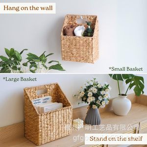 Rattan <b>Storage</b> <b>Basket</b> Rectangle With Handle Wall Mounted For Mail And Envelope Organization - Product Image 2