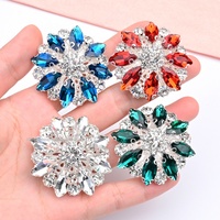 Kancing Logam Kristal Mata Kuda Berkilau Bentuk Bunga Besar 40mm dengan Batu Rhinestone untuk Mantel, Topi, Sepatu, Gaun Pengantin