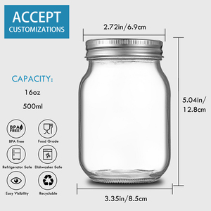 Yoğurt kavanozları 16oz cam turşu kavanozu taşınabilir gecede yulaf konteyner yulaf ezmesi cam konserve kapaklı kahvaltı için - Product Image 4
