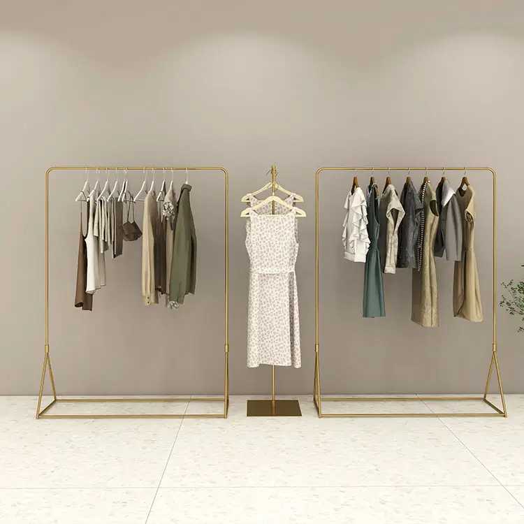 Beliebte Gold Edelstahl Kleidungs stück Display Rack Kinder Frauen Kleidung Display Stand für den Einzelhandel Bekleidungs geschäft