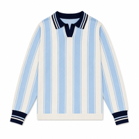Pull en maille polo à rayures verticales pour homme, personnalisé OEM, à manches longues, avec poignets côtelés contrastants, marque privée, tricot pour homme
