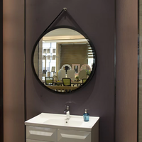 Hôtel Moderne Personnalisé Corde en Cuir Décorative Tenture Murale Salle de Bain Vanité Bain Miroir Laque Porte Étanche Cadre en Métal