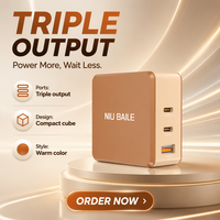 NIUBAILE Chargeur rapide 100W PD QC3.0 double port Type-C, adaptateur mural en matériau GaN, protection OVP, prise EU/US pour téléphones, montres connectées, écouteurs