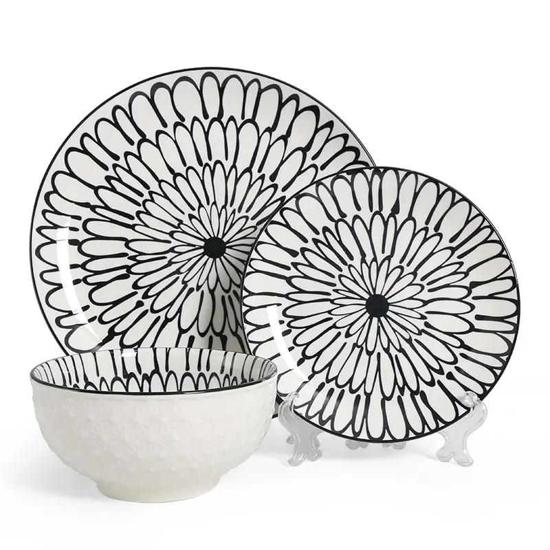 Almaaly đồ ăn underglaze Pad in gốm bộ đồ ăn bao gồm sứ bữa ăn tối tấm salad Bowl Set 12/18pcs đặt bữa ăn tối