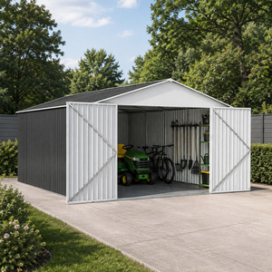 <span class=keywords><strong>Garaje</strong></span> Prefabricado de Acero Galvanizado de 12x19 Pies, Edificio de Almacenamiento Metálico para Exteriores con Puertas Dobles y Entrada Lateral - Product Image 1