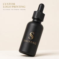 Flacon compte-gouttes noir mat en gros 30ml 50ml, contenant en verre pour huiles essentielles, flacon compte-gouttes en verre pour sérum et essence avec logo personnalisé