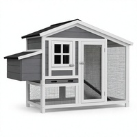 Poulailler en bois, cage à lapins, enclos pour animaux de compagnie avec clôture en grillage, abri extérieur gris et blanc