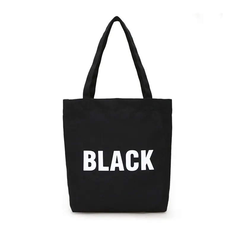 Sacolas de presente para compras em lona de algodão preto orgânico de alta qualidade com padrão de logotipo personalizado ecológico reutilizável por atacado