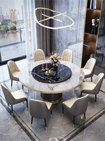Hochwertiger Minimalistischer Runder Tisch mit Drehplatte Moderner Hotel-Luxus Steinplatte Esstisch aus Marmor