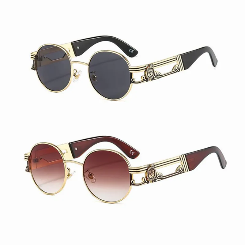 Gafas de sol redondas con montura pequeña para hombre y mujer, anteojos de sol de estilo Steampunk, con diseño de León, de Metal, a la moda, 2021