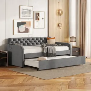 Lit de repos rembourré moderne de taille double Willsoon avec canapé-lit en cuir pour cadre de maison Matériau en cuir souple