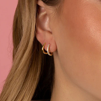 CANNER Boucles d'oreilles créoles Huggie classiques en argent sterling S925 plaqué or 18 carats avec moissanite ondulée, polyvalentes