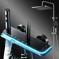 Ensemble de douche mitigeur gris anthracite avec affichage numérique, eau chaude et froide, 4 fonctions, pommeau de pluie, douchette à main, fixation murale, vente en gros usine