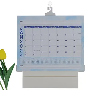 Custom Promotional 12 Months Plastic Hook Rubber Magnetic Pocket Fridge Home School Office Planner Desk Table Wall Calendar