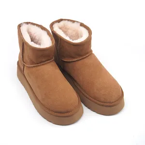 Warm Cowhide Wool Lined Thick Sole Snow Winter Boots for Women 2023