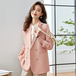 <b>Women's</b> Blazer <b>Black</b> Double Breasted <b>Suit</b> <b>Jacket</b> Solid Color Polyester Anti-Wrinkle Office Wear - Product Image 3