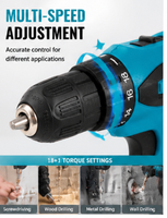 Perceuse sans fil électrique Leego 12V avec batterie lithium rechargeable 1,5 Ah, moteur sans balais, vitesse variable, couple de 25 Nm, pour matériaux durs
