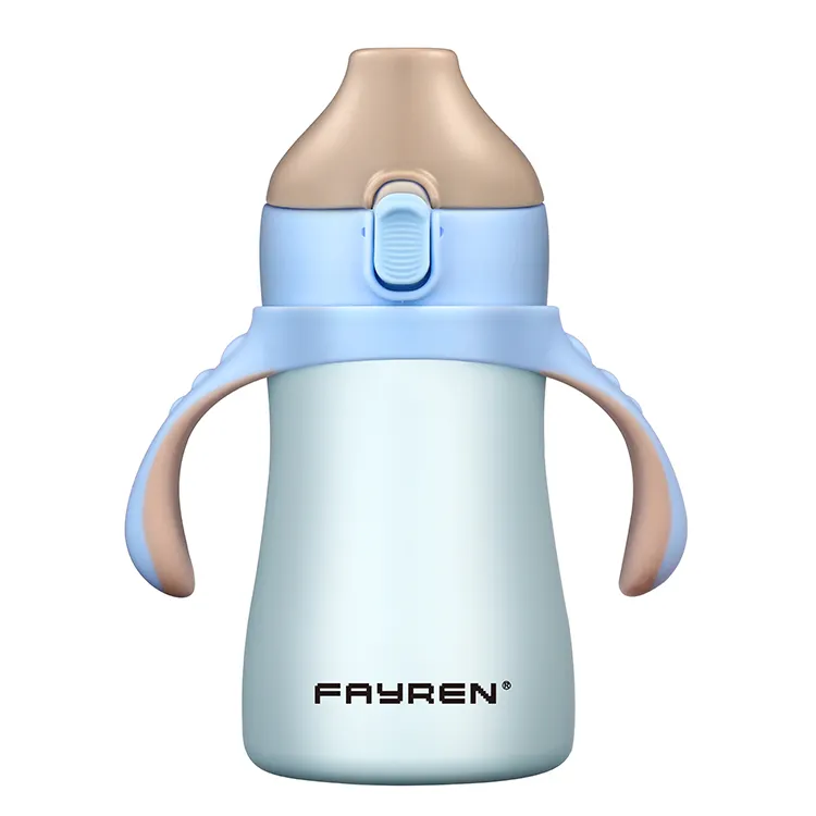 Termo aislado de doble pared de 9Oz, botella de alimentación de bebé de acero inoxidable con boquilla de ventilación Natural de silicona