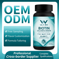 Capsules de biotine, collagène et kératine, complément beauté pour les cheveux, la peau et les ongles, 25000 mcg, complément alimentaire, OEM, étiquette privée