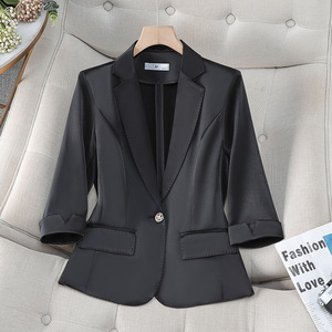 Women's Blazer Summer 2025 Acetate Satin Professional Suit Jacket Thin Breathable Solid Color Buttons Size S - Product Image 5