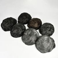 Perruque indienne super fine faite à la main pour hommes, toupet doux avec système capillaire en PU gris, prothèse capillaire naturelle