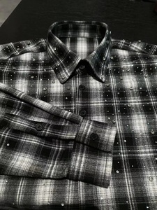 Camicia di Flanella a Quadri da <span class=keywords><strong>Uomo</strong></span> YUCHEN Personalizzata Effetto Acido Lavato Stile Streetwear Alta Qualità Oversize Vintage a Maniche Lunghe con Strass - Product Image 4