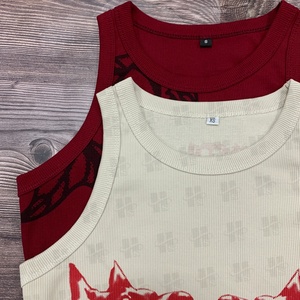 Canotta da <span class=keywords><strong>donna</strong></span> in cotone a costine, personalizzata, all'ingrosso, modello basic, sportiva, girocollo, con bordo grezzo, aderente, ricamata, crop top - Product Image 6