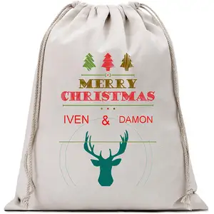 Customized Christmas Santa Sack Reusable Large Bags for Xmas Presents Gifts Stockings Package Storage Holder for Kids Boys Girls