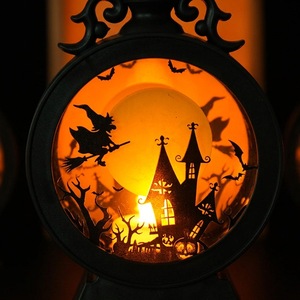 Oferta Especial: Linterna LED Vintage Redonda sin Llama con Escena de Halloween (Murciélago, Castillo, Calabaza) - Adorno de Luz Nocturna - Product Image 5