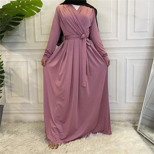 Yibaoli rifornimento della fabbrica vendita calda di alta qualità <span class=keywords><strong>nero</strong></span> navy grigio verde jersey pieghettato abito abaya donne con cintura - Product Image 6